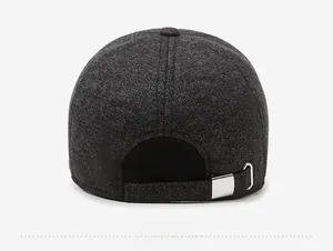 Detail view of the back of a winter baseball cap featuring an adjustable metal buckle