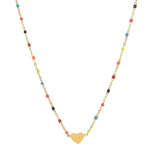 Collier à perles multicolores avec pendentif cœur doré sur une chaîne fine pour femme