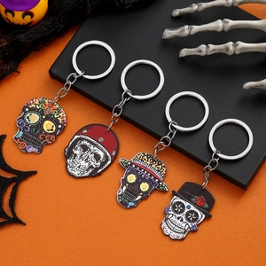 Acrylic Skull Keychain Halloween Sugar Skull Pendant Day Of The Dead Bag Hanging Ornament Festive Accessory