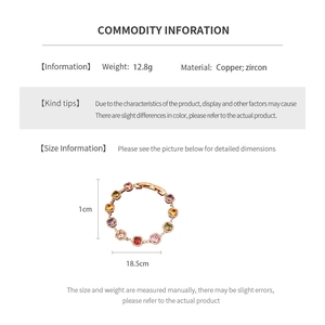 Detailed size chart of vintage 18k gold plated bracelet with multi-color zircons