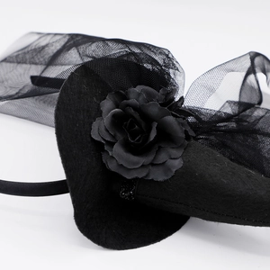 Gothic black lace headband with wizard hat and rose flower for Halloween party costume