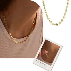 Stainless Steel Heart Letter Pendant Necklace Korean Minimalist Drip Oil Artificial Pearl Rhinestone Clavicle Chain Jewelry