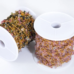 Gold-plated stainless steel chain with colorful natural crushed stones in two rolls