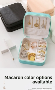 Detail view of multi-color PU leather jewelry box with zipper and interior compartments