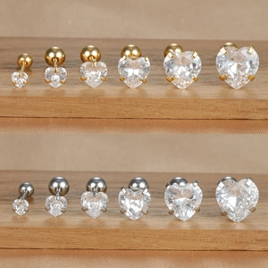 Stainless Steel Titanium Heart Shaped Rhinestone Stud Earrings For Women Tiny Gold Silver Color Heart Stud Earrings Jewelry