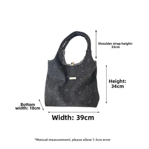Tabella taglie dettagliata per borsa tote in feltro grigio con paillettes a stella