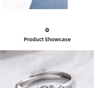 Detail view of adjustable ring featuring a round main stone and small side zirconias