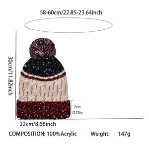 Tableau des tailles pour bonnet en maille thermique avec dimensions et acrylique