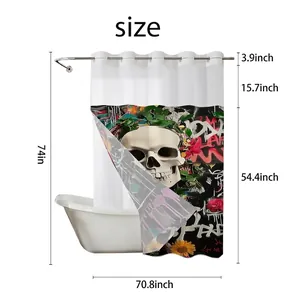 Waterdicht Halloween douchegordijn met schedel graffiti en dubbele haken, 180x188cm