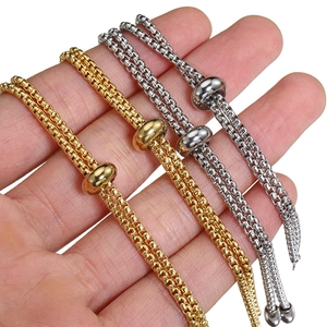 Adjustable stainless steel box chain with slider bead in gold and silver finish