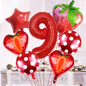 7-piece strawberry party balloon set with red number nine for birthday decoration
