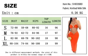 Size chart showing S-XL measurements for the sexy hollow out metal decoration maxi dress