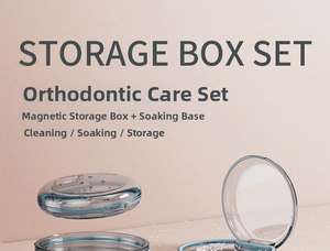 Detailed storage box set view for orthodontic retainers with magnetic soaking case