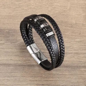 Men Multi-layer Braided Leather Bracelet With Alloy Magnetic Clasp Vintage Punk Fashion Jewelry