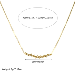 Elegant gold plated stainless steel necklace with white zircon pendant on white background