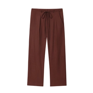 Women's casual deep brown straight-leg drawstring trousers with side pockets