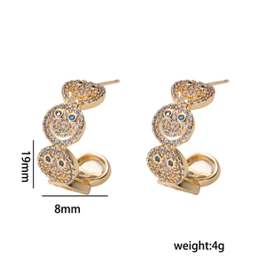 Golden smile face earrings with blue stones, size 19x8mm, weighing 4g for women