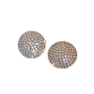 Sparkling round stud earrings with pave crystals and silver needle for women fashion