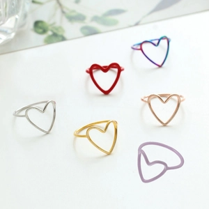 Set of 6 minimalist open heart rings in gold, silver, rose gold and multi-color tones