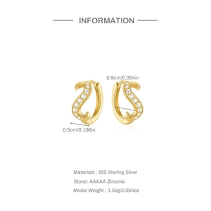 Detail specifications of 925 sterling silver S-curve hoop earrings with AAAAA zirconia