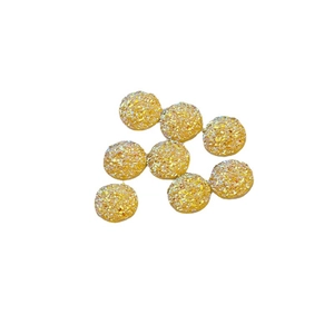 12mm golden round resin druzy cabochons with glitter crystal texture on white background