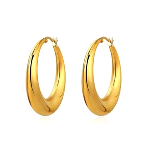 Polished gold teardrop hoop earrings with a chunky minimalist oval design for women