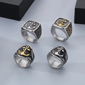 Chevalière Ancre Nautique Acier Inoxydable Rétro Pirate Boussole Punk Bijoux Pour Hommes