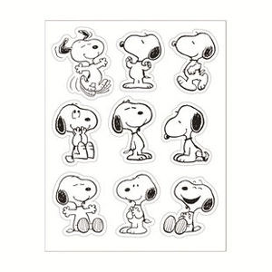 Detailansicht minimalistischer Snoopy-Sticker in Schwarz-Weiß mit 9 verschiedenen Motiven
