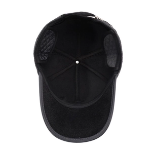 Men's winter baseball cap with foldable ear flaps and warm quilted lining in black