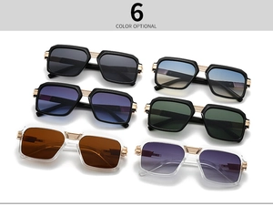Detail of square oversized sunglasses with intricate metal mesh bridge in 6 colors