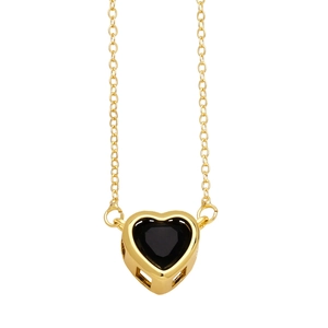 Minimalist gold heart necklace featuring a faceted black gemstone pendant for women