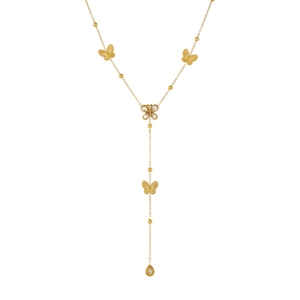 Élégant collier lasso en Y plaqué or avec breloques papillon en cristal et pompon