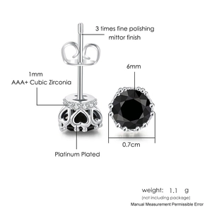 Hip hop black zircon stud earrings for men with platinum plating and heart detail