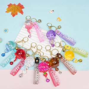 Creative bubble keyring collection with silicone strap and colorful glitter liquid charms