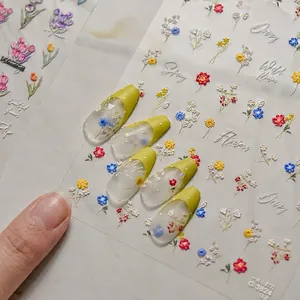 Autocollants 3D pour ongles motif tulipes vintage et fleurs sauvages TO-3824