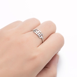 Detail of 1994 angel number ring showing the hollow cutout and polished silver finish