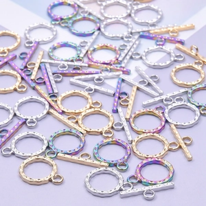 Hammered texture OT toggle clasps in gold silver and rainbow colors for DIY jewelry