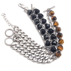 Tiger Eye Natural Stone Stainless Steel Bracelet With OT Toggle Clasp Trendy Hip Hop Unisex Splicing Chain Jewelry