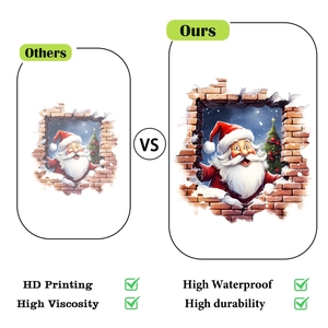 Detailed comparison showing HD 3D Santa Claus wall sticker with high printing quality