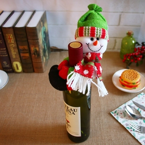Christmas snowman wine bottle cover made of soft knit fabric for holiday table decoration