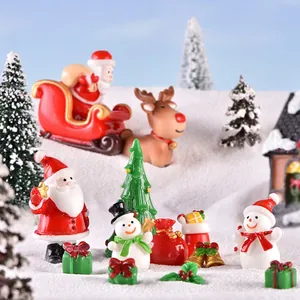 Christmas Mini Figurines Miniature Santa Claus Snowman Reindeer Sled Resin Micro Landscape DIY Garden Desktop Decor