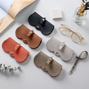 Étui À Lunettes De Soleil Portable En Cuir PU Pochette De Protection Avec Cordon Bouton Pression Pour Voyage