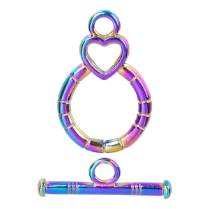Rainbow plated stainless steel heart OT toggle clasp for DIY jewelry making