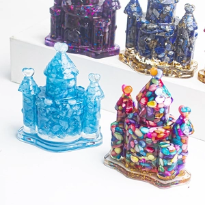 Natural crystal gravel fairy tale castle ornaments in four colorful resin finishes