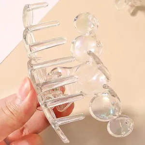 Elegant large iridescent bubble hair claw clip with a transparent aurora finish for women