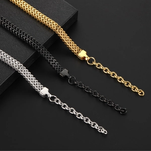 Punk style double row braided stainless steel bracelets in gold, silver, and black finish