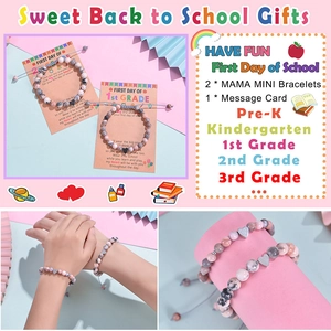 Detail of Back to School pink zebra stone bracelets with heart charm and gift card