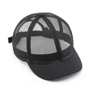 Breathable black mesh baseball cap with minimalist short brim and adjustable strap for sports
