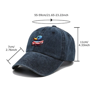 Casquette vintage en denim lavé avec broderie canard drapeau US et détails de taille