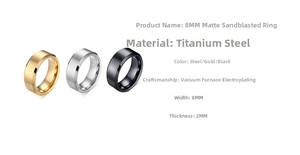 Three-color 8mm matte brushed stainless steel rings with polished bevel edges and cubic zirconia